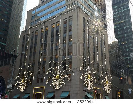 NEW YORK, NY - DEC 20: Tiffany's Fifth Avenue flagship store in Manhattan, New York, as seen on Dec 20, 2015. Tiffany is renowned for its luxury goods and is particularly known for its diamond jewelry.