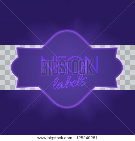 Vintage electric frame with bright neon lights. Purple neon light with transparent glow. A part one of collection. Very colorfull vintage label in traditional old style design. Vector illustration