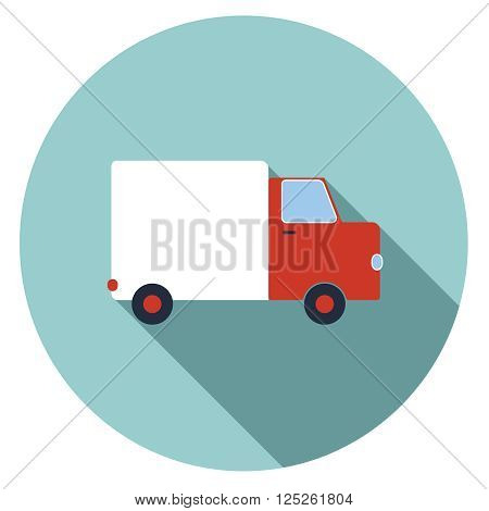 Isolated truck icon with red cabin and white trailer