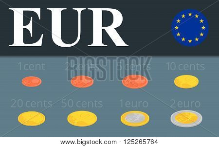 Euro coins set isolated on background. Abstract illustration.