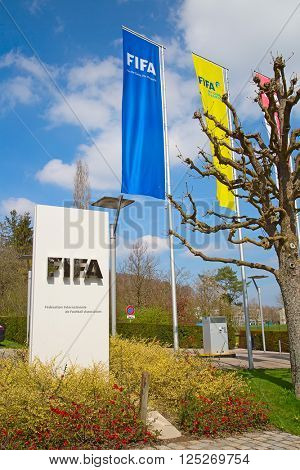 ZURICH - APRIL 10: Headquarter of FIFA international football (soccer) association on April 10, 2016 in Zurich, Switzerland. FIFA is heavily critizied for multiple corruption scandals.
