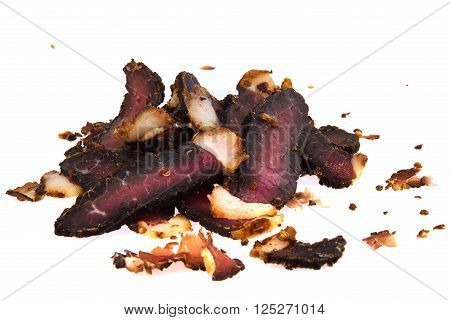 Delicious beef biltong slices, a South African dried meat delicacy.