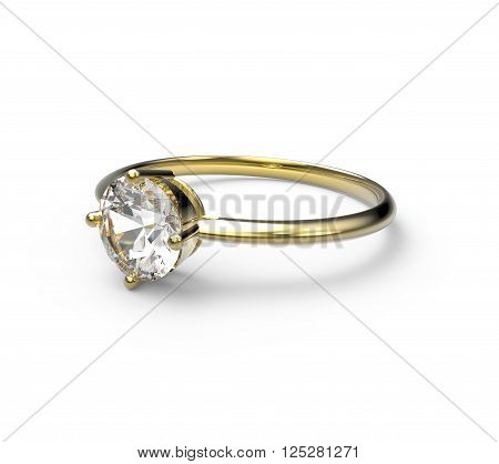 Wedding ring with diamond isolated on white background. Fashion jewelery. 3d digitally rendered illustration