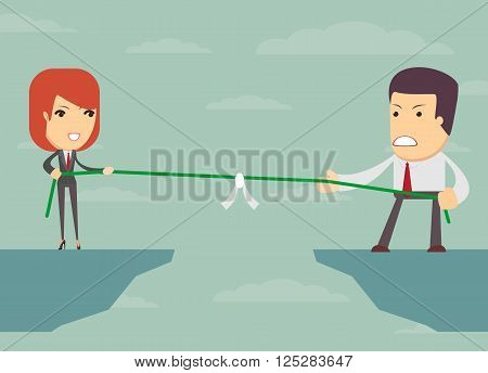 Business people pull the rope over the abyss, someone who, business concept, vector illustration