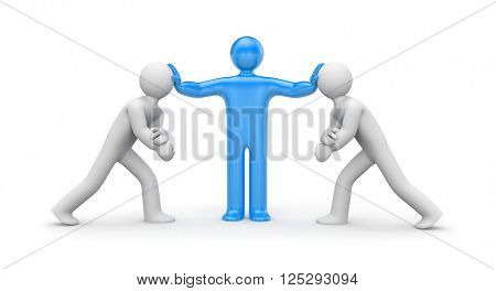 Intermediary in the conflict decision. 3d illustration