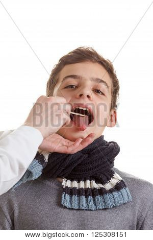 Child with doctor. Boy and pediatrician medical exam pharynx and tonsils