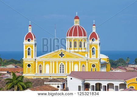 GRANADA NICARAGUA - MARCH 20 : The Granada cathedral in Granada Nicaragua on March 20 2016. The original church constructed in 1583 and was rebuilt in 1915