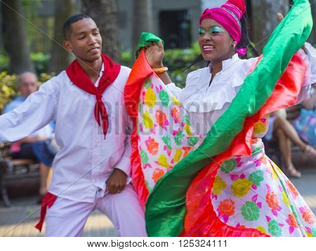 CARTAGENA COLOMBIA - FEB 04 : Street performers in Cartagena Colombia on February 04 2016. The historic port city Cartagena is UNESCO World Heritage Site since 1984.