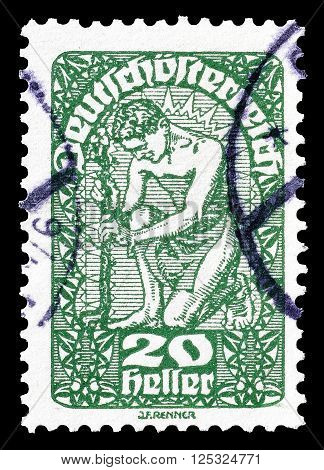 AUSTRIA - CIRCA 1919:  Cancelled postage stamp printed by Austria, that shows Allegory of New Republic.