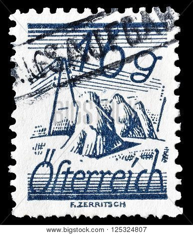 AUSTRIA - CIRCA 1925:  Cancelled postage stamp printed by Austria, that shows  Fields and telegraph lines.