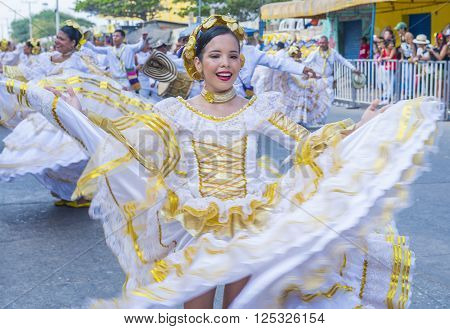 BARRANQUILLA COLOMBIA - FEB 07 : Participants in the Barranquilla Carnival in Barranquilla Colombia on February 07 2016. Barranquilla Carnival is one of the biggest carnival in the world