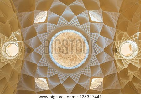 Beautiful ceiling of the Ameri Historical House, Iran, Kashan