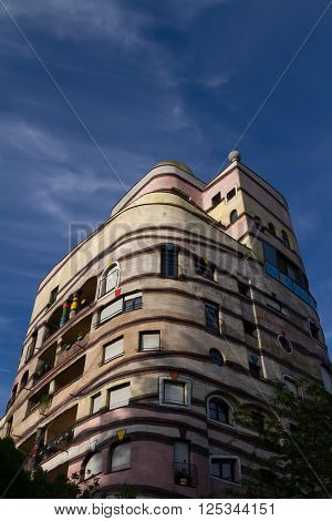 Darmstadt Germany - May 19 2015: View of the Forest Spiral Darmstadt Germany. The Waldspirale is a residential building complex in Darmstadt Germany built in the 1990s. The name translates into English as forest spiral reflecting both the general plan of