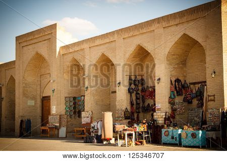 Tourist in the Historic center of Bukhara near spherical Trading Dome Bukhara Uzbekistan, 2016 March 19