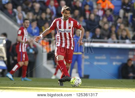 BARCELONA - APRIL, 9: Augusto Fernandez of Atletico Madrid during a Spanish League match against RCD Espanyol at the Power8 stadium on April 9, 2016 in Barcelona, Spain