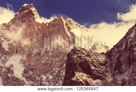 Scenic view of Jannu peak, Kanchenjunga Region, Himalayas, Nepal.