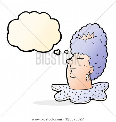 cartoon queen head with thought bubble