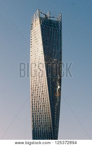 NOV26 -DUBAI UAE: Cayan Tower Also known as Infinity Tower it is the world's tallest high rise building with a twist of 90 degrees.on the 26th of november of 2013 in Dubai,UAE.