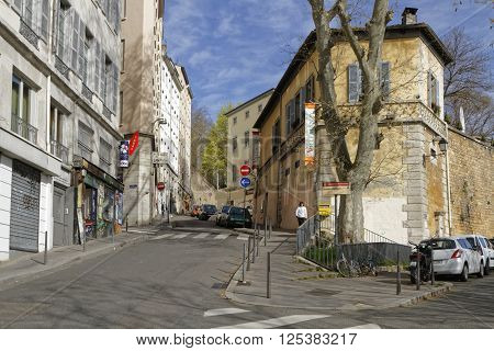 Lyon, France, April 8, 2016 : La Croix-rousse District. Due To Silk Industry History, District Is Ni