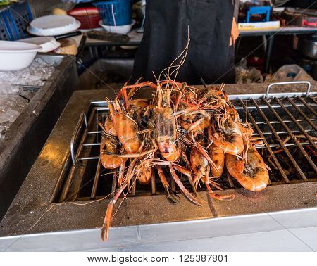 Fresh seafood at fish market near Bangkok, in Thailand