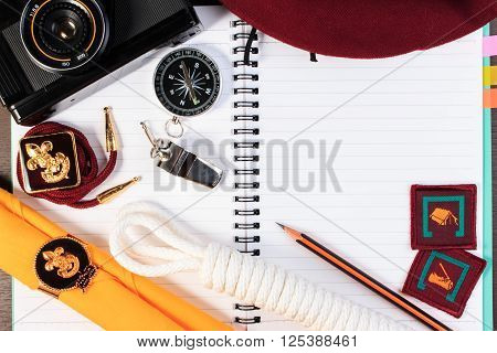 Packing Checklists For Scout Camping Trips, Trip Vacation, Mock Up Close-up On Wooden Table.