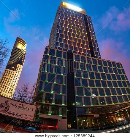 Warsaw, Poland - March 28, 2016: Grzybowska 78 street, Office building Prime Corporate Center, Raiffeisen Polbank Offices - Raiffeisen Polbank leased 95 percent.
