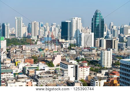 Crowded Urban Skyline Of Bangkok, Thailand, With Contemporary Highrise Buildings