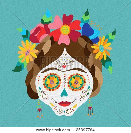 Mexico Day Of The Dead Skull And Spring Decoration
