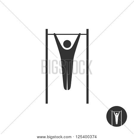 Pull Up Man Silhouette Black Icon. Horizontal Street Bar Hang Pulling Symbol.