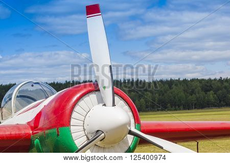 Propeller Blades of Sportive Aeroplane YAK-52 on display During Aviation Event Dedicated to the 80th Anniversary of DOSAAF Foundation in Minsk