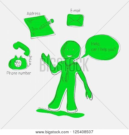 Hand drawn icons of contacts with green man