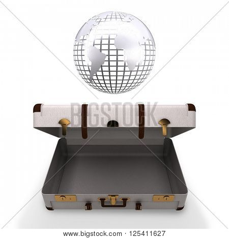 Silver earth against open suitcase