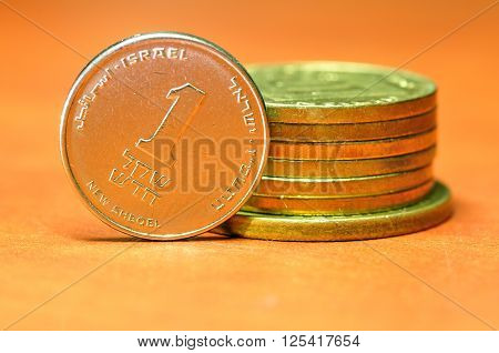 One shekel (sheqel) coin, israeli unit of money.
** Note: Visible grain at 100%, best at smaller sizes