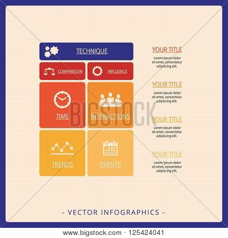 Multicolored editable TITE matrix diagram template with icons and sample text