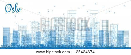 Outline Oslo Skyline with Blue Buildings. Business travel and tourism concept with modern buildings. Image for presentation, banner, placard and web site.
