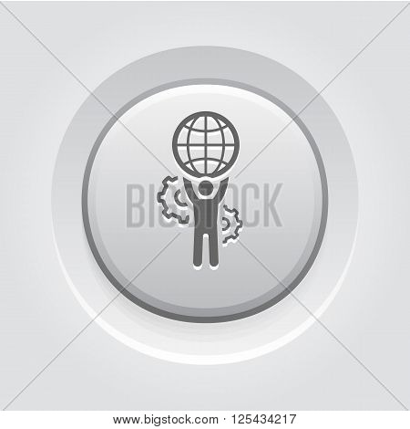 Global Support Icon. Business Concept. Grey Button Design