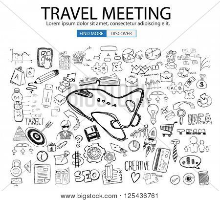 Travel for Business concept  with Doodle design style :finding routes, Best Prices, Hotel Classification . Modern style illustration for web banners, brochure and flyers.
