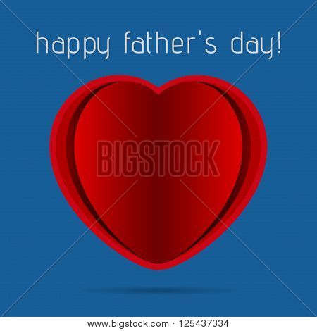 happy Fathers day greeting card - red heart and text on a blue background