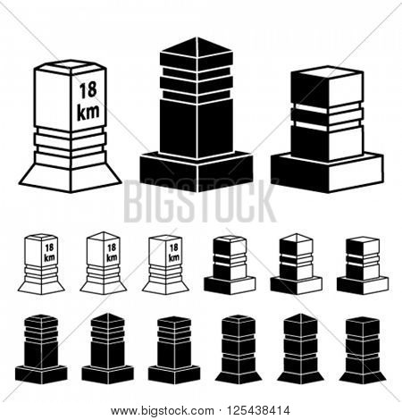 vector 3d milestone boundary stone black symbols