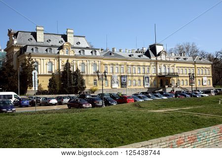 SOFIA, BULGARIA - MARCH 5, 2016: View to the building of National Art Gallery. The Sofia Palace was built in 1882 and then enlarged in 1894-1896