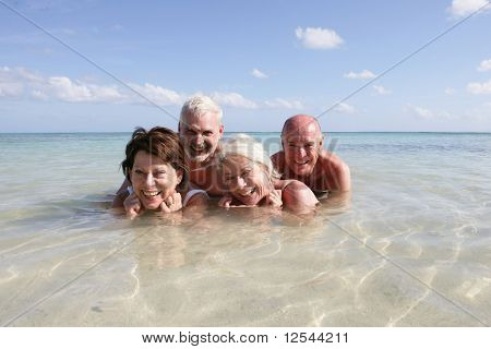 海水浴の笑みを浮かべて高齢者のグループの肖像画