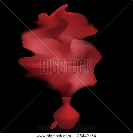 Red smoke coming out of the red container with a lid on a black background.
