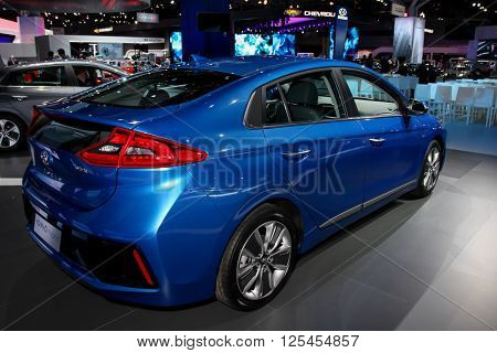NEW YORK - MARCH 23: A Hyundai Ioniq shown at the 2016 New York International Auto Show during Press day,  public show is running from March 25th through April 3, 2016 in New York, NY.
