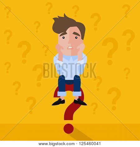 man sitting on the question mark illustrated vector
