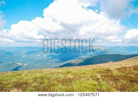 Carpathian mountains landscape cloudy day with filter