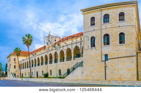 The famous christian vocatoinal high school of Nazareth located in the top of the highest hill of the city Israel.