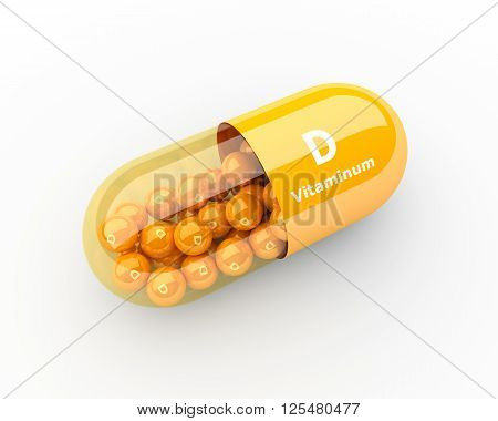 Vitamin D Capsule Lying On Desk