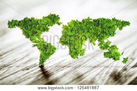 Sustainable world symbol on wooden desk - 3d rendering.