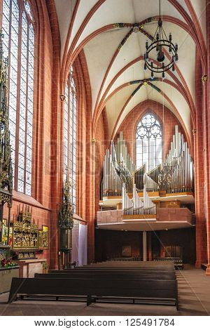 FRANKFURT AM MAIN GERMANY - APRIL 29 2012: Interior of Old St Nicholas Church in Frankfurt in Germany.