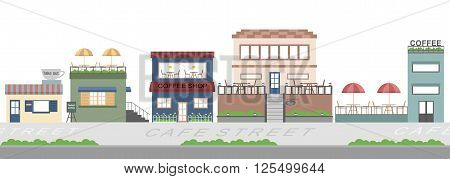 cafe street coffeeshop business  flat background illustration